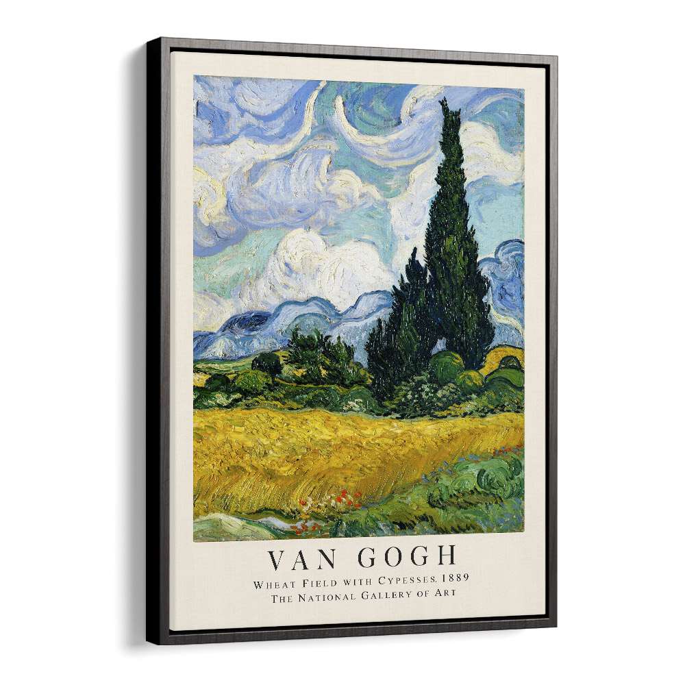 Whispers Of The Harvest Van Gogh's Wheat Field With Cypresses - 1889 Vincent Van Gogh art painting Artwork in Black Floater Frame