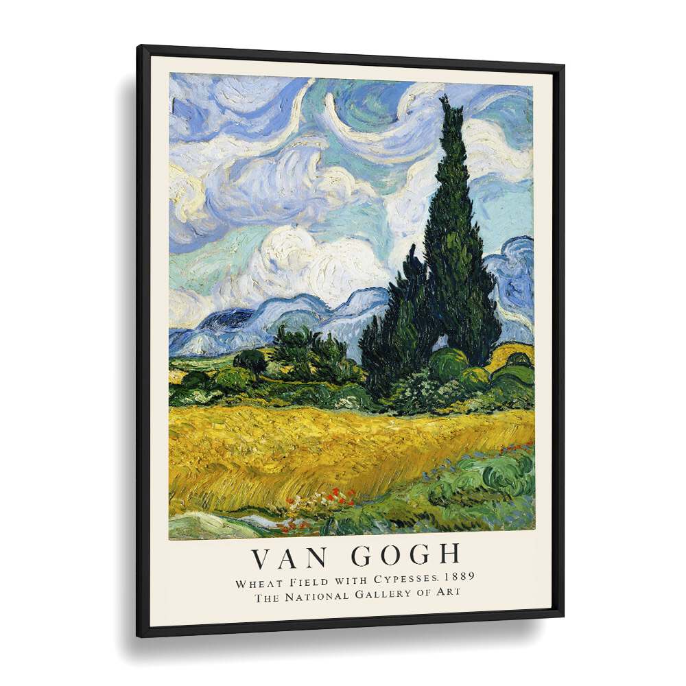 Whispers Of The Harvest Van Gogh's Wheat Field With Cypresses - 1889 Vincent Van Gogh art painting Artwork in Black Plain Frame