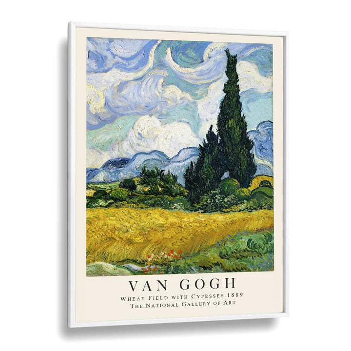 Whispers Of The Harvest Van Gogh's Wheat Field With Cypresses - 1889 Vincent Van Gogh art painting Artwork in White Plain Frame