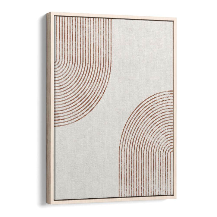 White & Gold Abstract  boho Artwork in Oak Wood Floater Frame