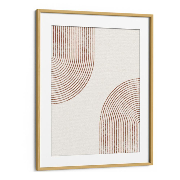 White & Gold Abstract boho wall art painting in Oak Wood Frame With Mount