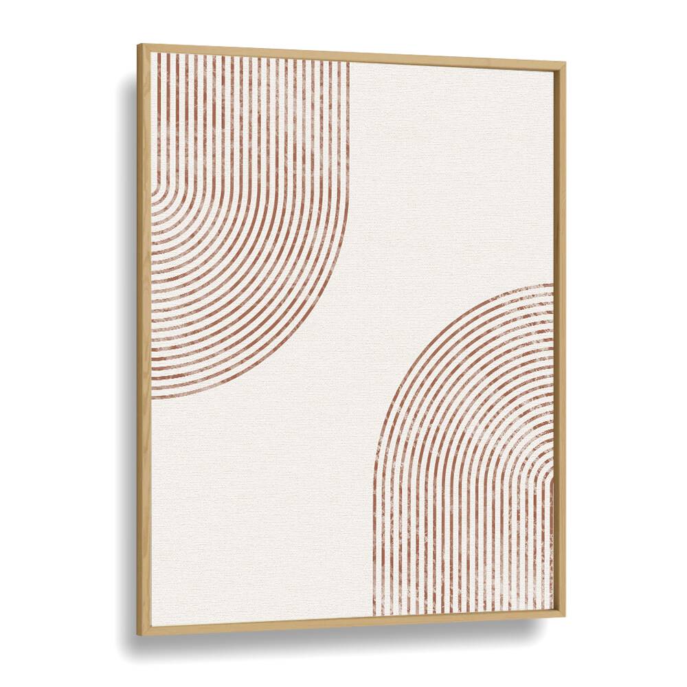 White & Gold Abstract boho wall art painting Artwork in Oak Wood Plain Frame