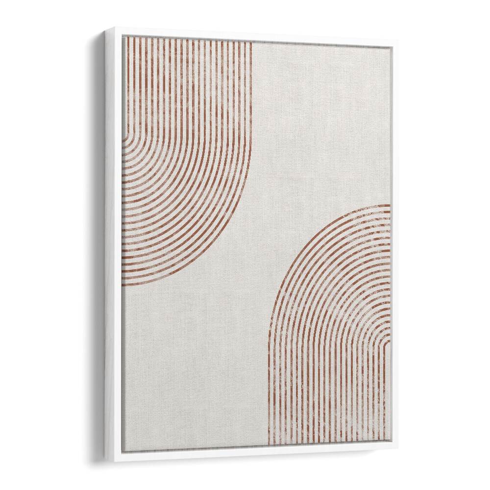 White & Gold Abstract boho wall art painting Artwork in White Floater Frame