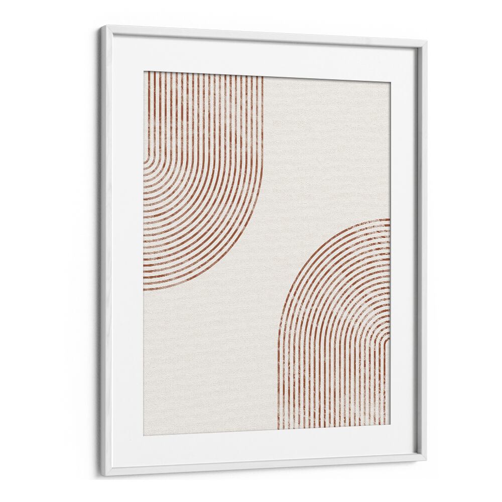 White & Gold Abstract boho wall art painting Artwork in White frame With Mount