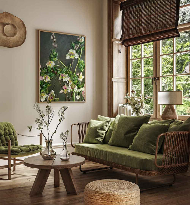 WHITE AND PINK FLORAL PAINTING , FLORAL FLOWER PAINTINGS