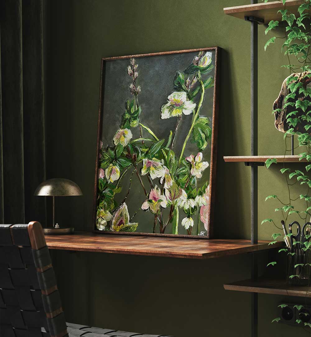 WHITE AND PINK FLORAL PAINTING , FLORAL FLOWER PAINTINGS