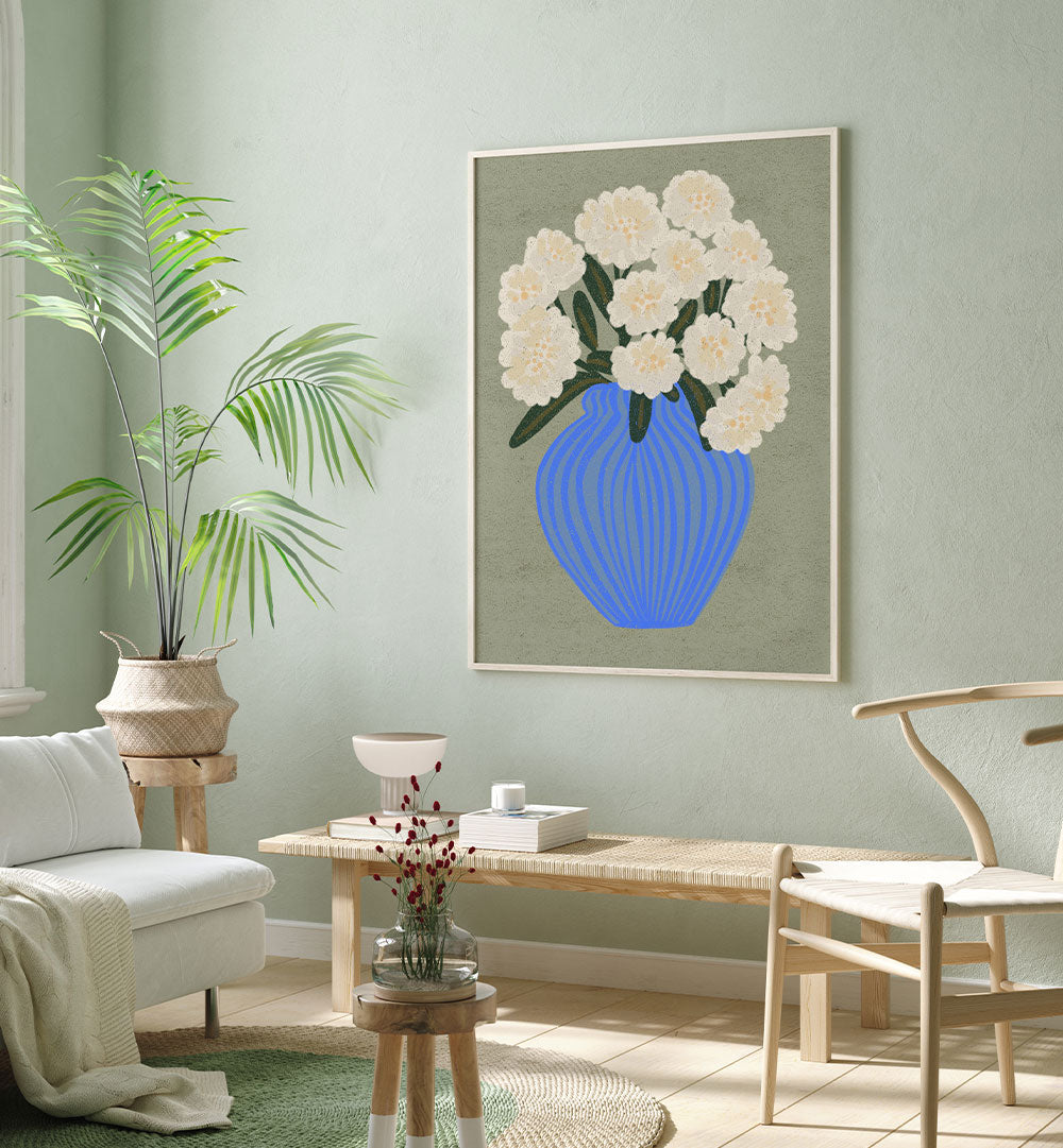 WHITE BLOOM BLUE VASE