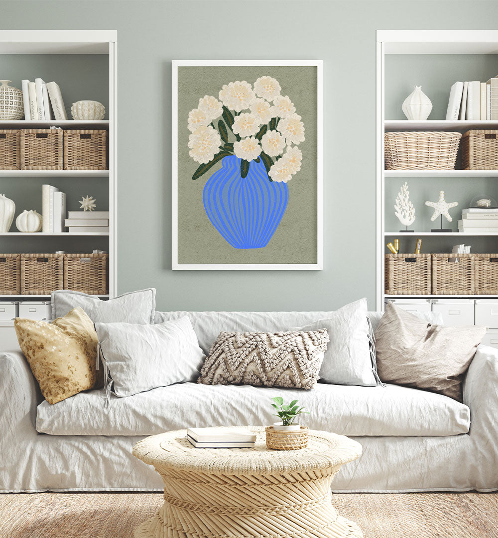 WHITE BLOOM BLUE VASE