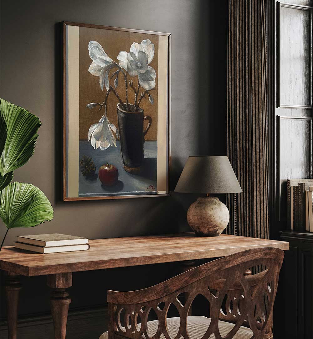 WHITE FLORAL STILL LIFE , FLORAL FLOWER PAINTINGS