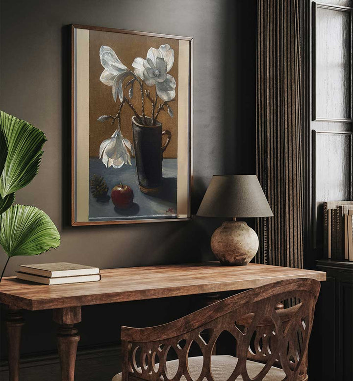 WHITE FLORAL STILL LIFE , FLORAL FLOWER PAINTINGS