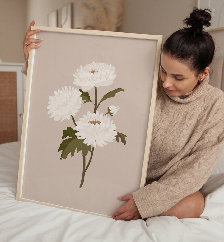 White Flower I Botanical Flower Paintings Artwork With Lady