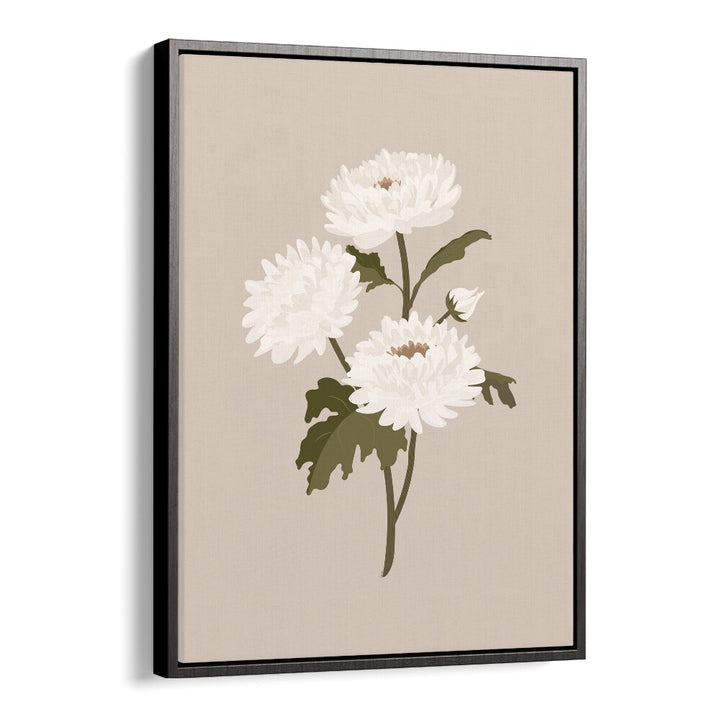 White Flower I  Botanical Flower Paintings Artwork  in Black Floater Frame