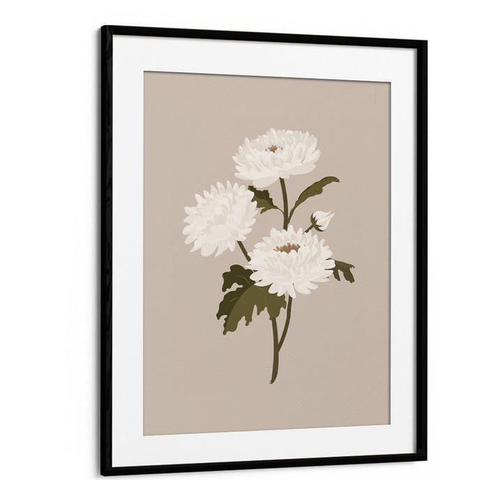 White Flower I Botanical Flower Paintings Artwork  in Black Frame With Mount