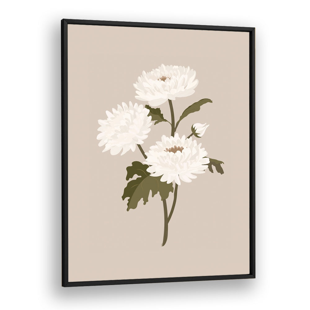 White Flower I Botanical Flower Paintings Artwork  in Black Plain Frame