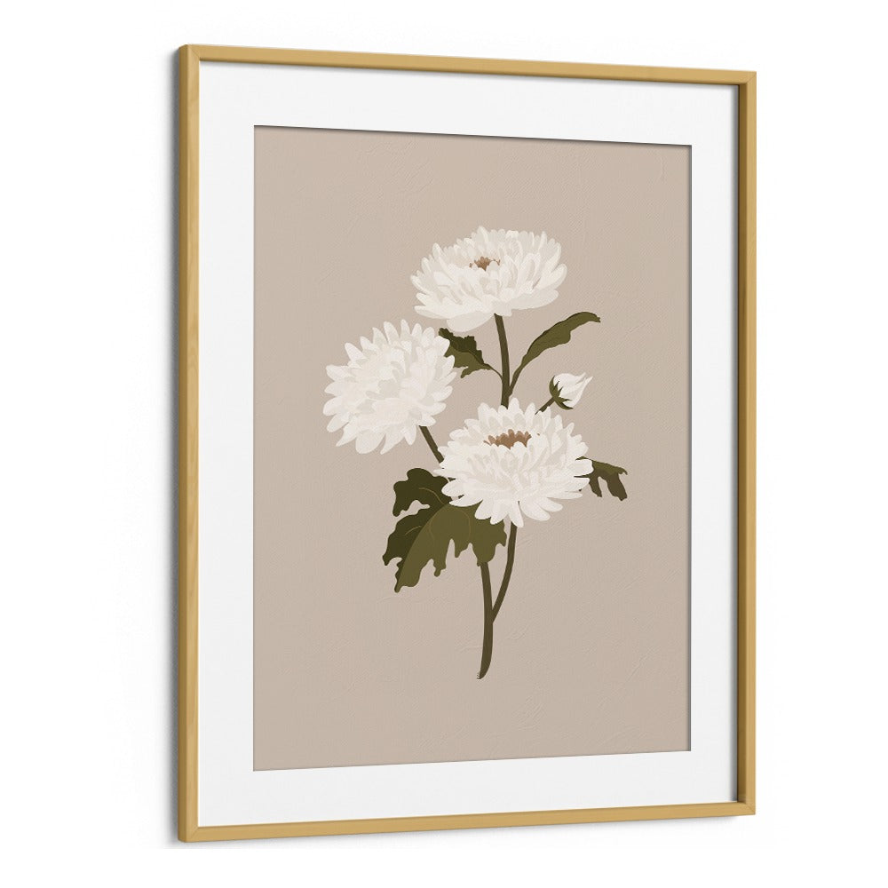 White Flower I Botanical Flower Paintings Artwork in Oak Wood Frame With Mount