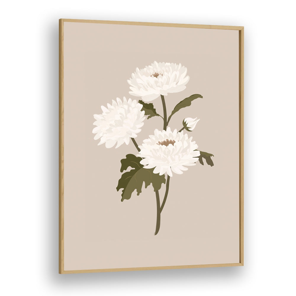 White Flower I Botanical Flower Paintings Artwork in Oak Wood Plain Frame