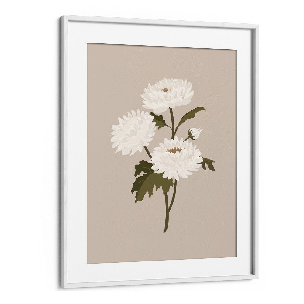 White Flower I Botanical Flower Paintings Paintings Artwork  in White frame With Mount