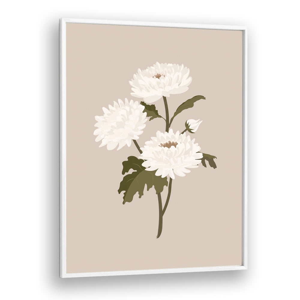 White Flower I Botanical Flower Paintings Artwork  in White Plain Frame