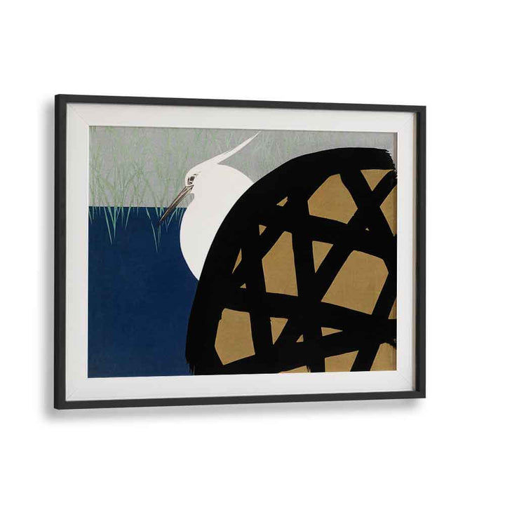 White Heron (1909) Japanese Art Artwork in Black Frame With Mount
