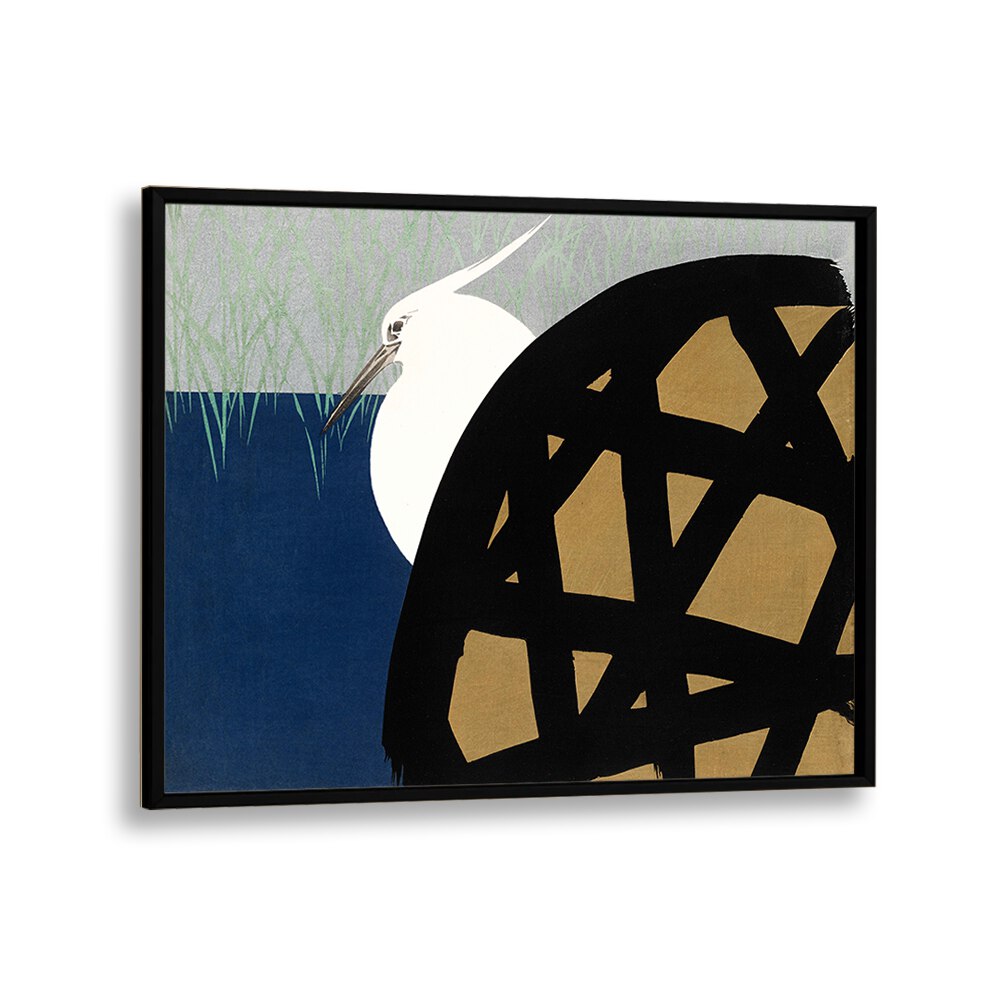 White Heron 1909 Japanese Art Artwork in Black Plain Frame