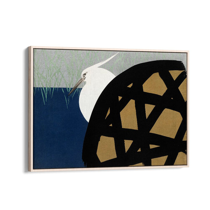 White Heron 1909 Japanese Art Artwork in Oak Wood Floater Frame