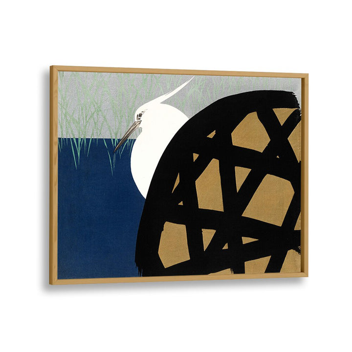 White Heron 1909 Japanese Art Artwork in Oak Wood Plain Frame