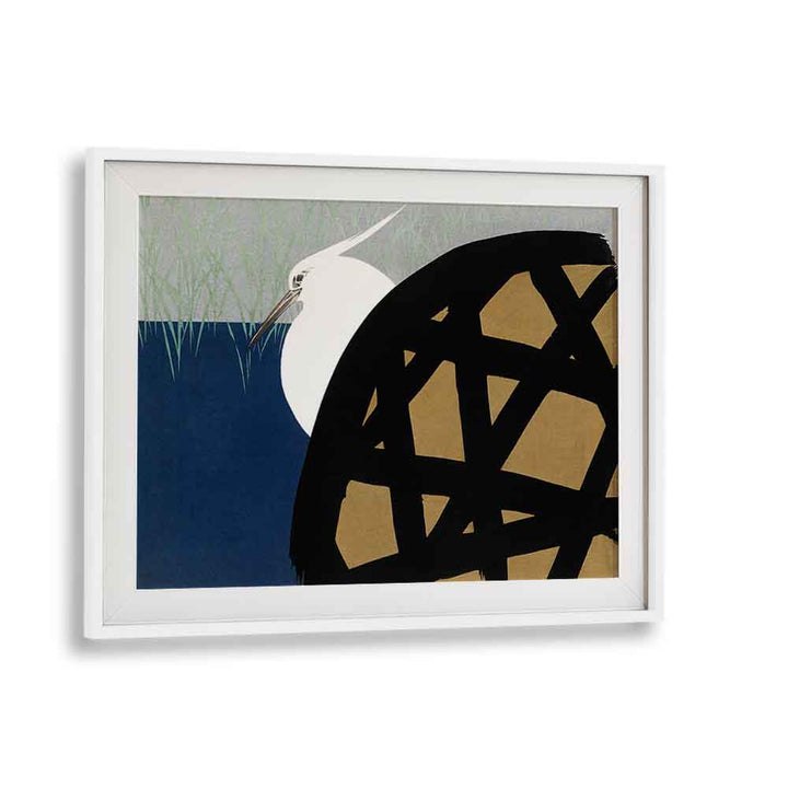 White Heron (1909) Japanese Art Artwork in White Frame With Mount
