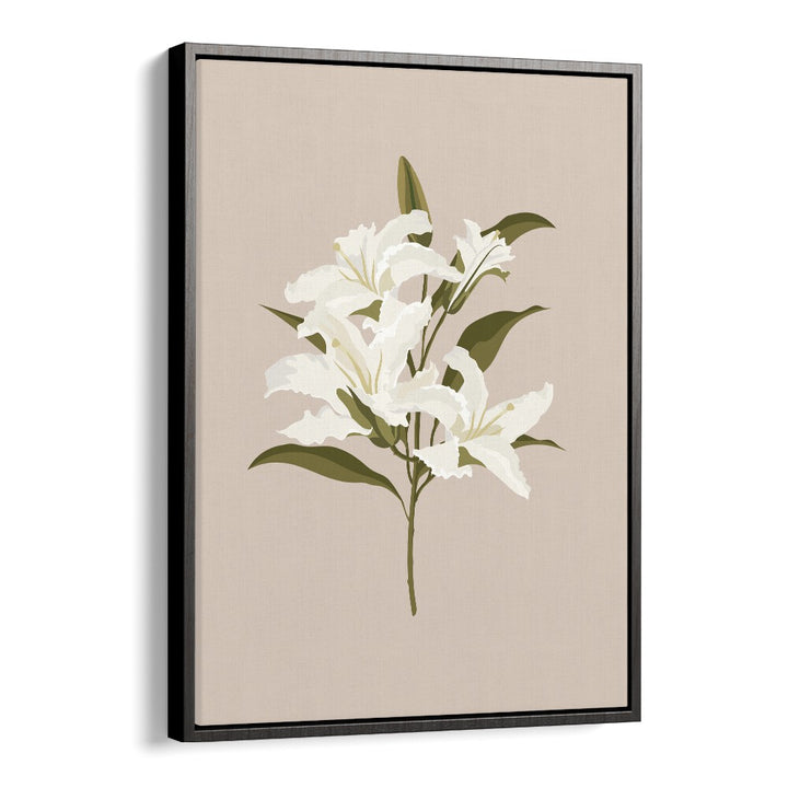 White Lilies I Botanical Flower Paintings Artwork  in Black Floater Frame