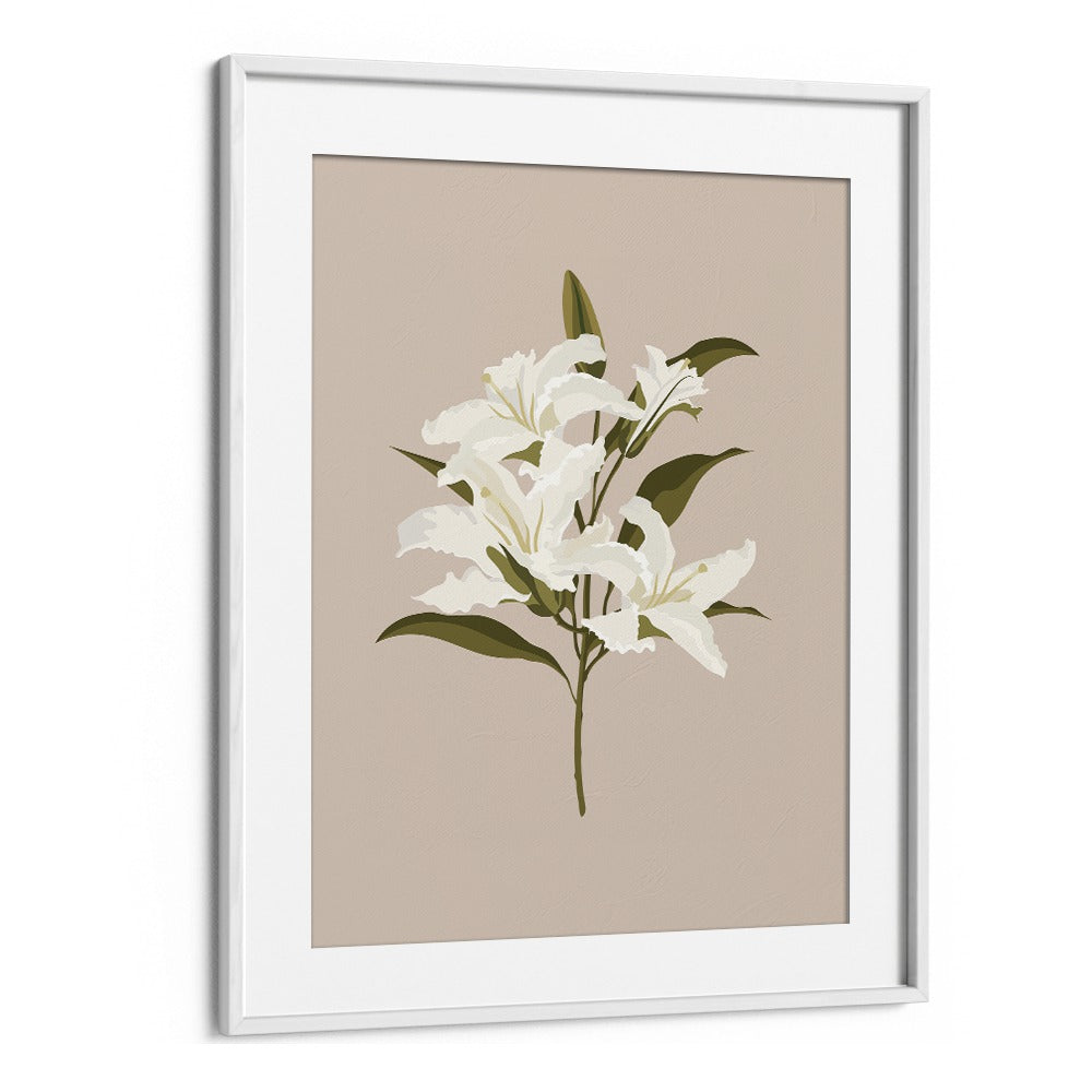 White Lilies I Botanical Flower Paintings Paintings Artwork  in White frame With Mount