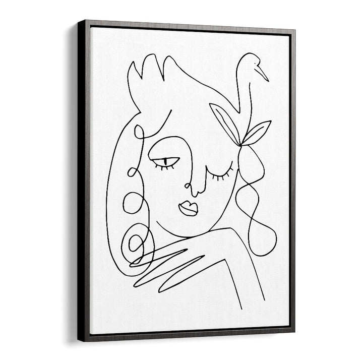 White Swan Line Art Artwork in Black Floater Frame