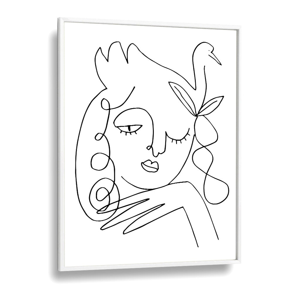 White Swan Line Art Artwork in White Plain Frame