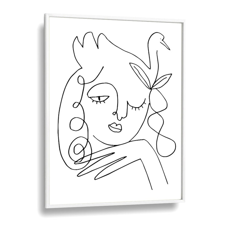 White Swan Line Art Artwork in White Plain Frame