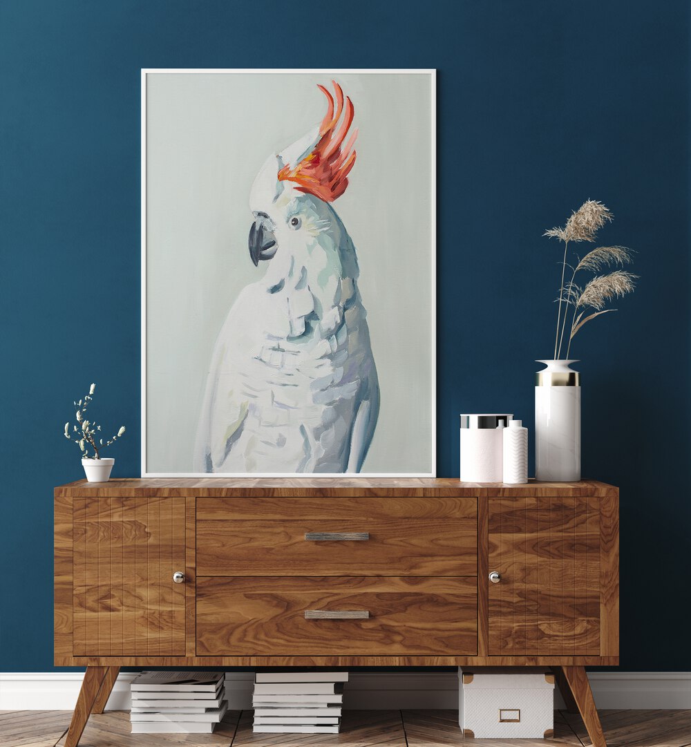 Stunning WHITE COCKADOO, ANIMAL PAINTINGS showcasing vibrant colors and abstract textures for wildlife lovers.