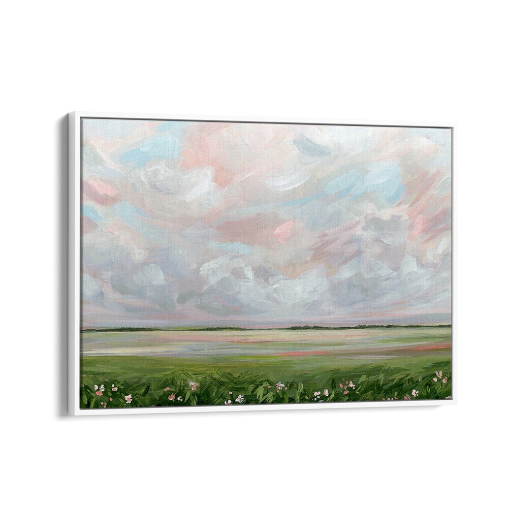 Vibrant skies and lush fields in AMONGST THE WILDFLOWERS, LANDSCAPE PAINTINGS, showcasing nature's beauty.