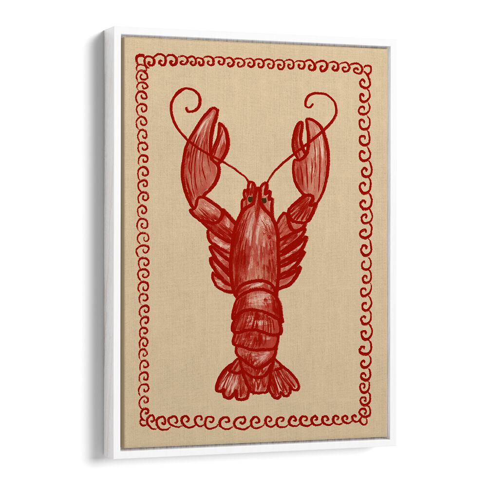 Red lobster illustration in a decorative frame, perfect for enhancing kitchen decor with ARAGOSTA, KITCHEN POSTERS.
