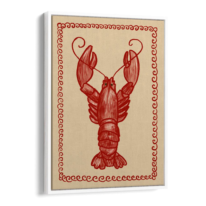 Red lobster illustration in a decorative frame, perfect for enhancing kitchen decor with ARAGOSTA, KITCHEN POSTERS.