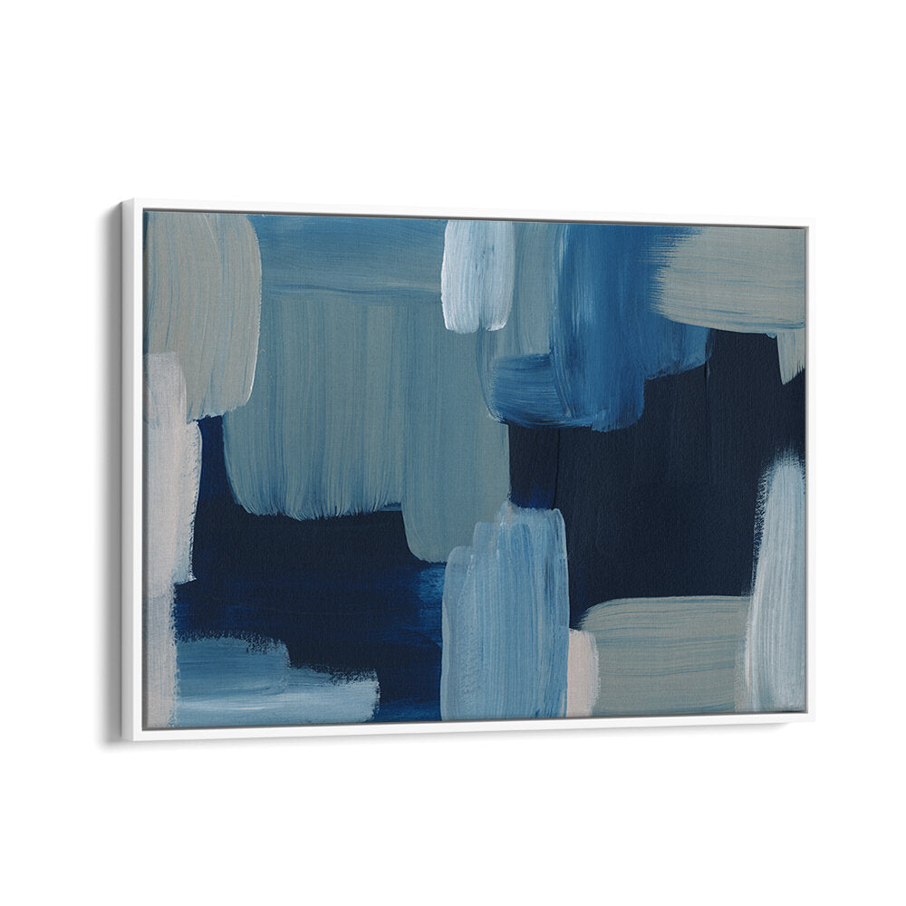WhiteFloater BRUSH STROKES , ABSTRACT PAINTINGS framed blue and teal layered brush strokes, textured contemporary art