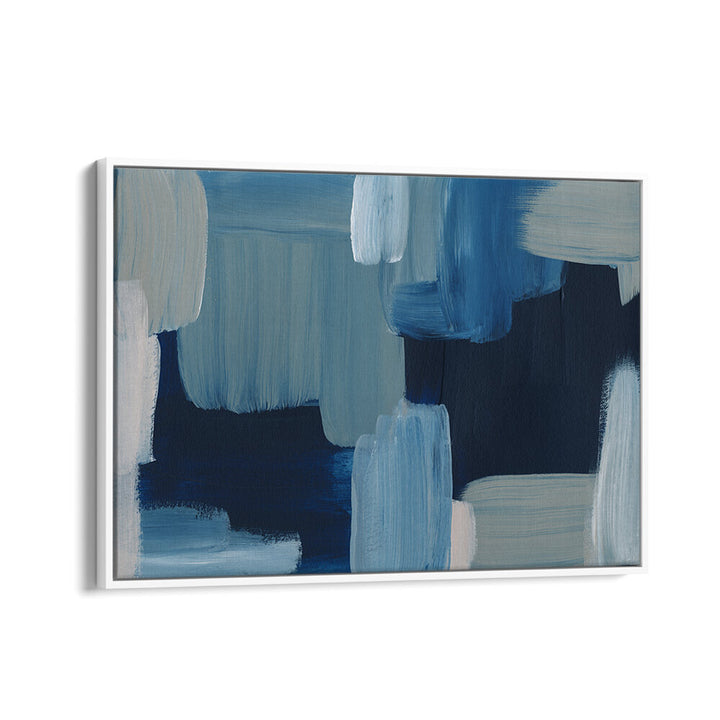 WhiteFloater BRUSH STROKES , ABSTRACT PAINTINGS framed blue and teal layered brush strokes, textured contemporary art