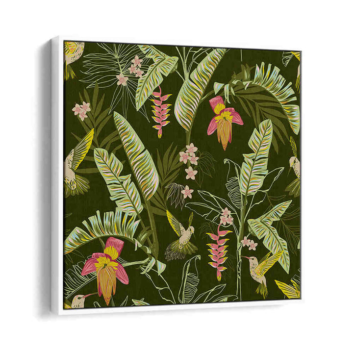 BANANA LEAVES AND HUMMINGBIRDS , FLORAL FLOWER PAINTINGS