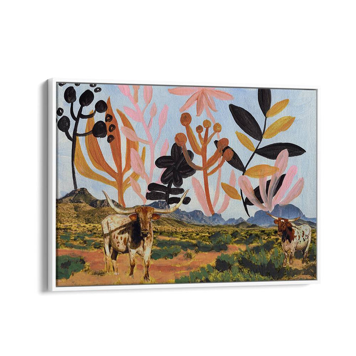 BIG BEND TEXAS LONGHORNS COLLAGE , ANIMAL PAINTINGS