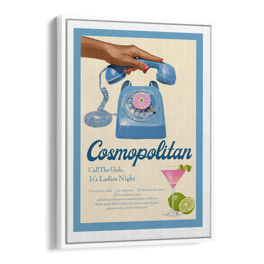 Stylish BLUE COSMO, FASHION POSTERS featuring a vintage phone and cocktail, perfect for chic home decor.