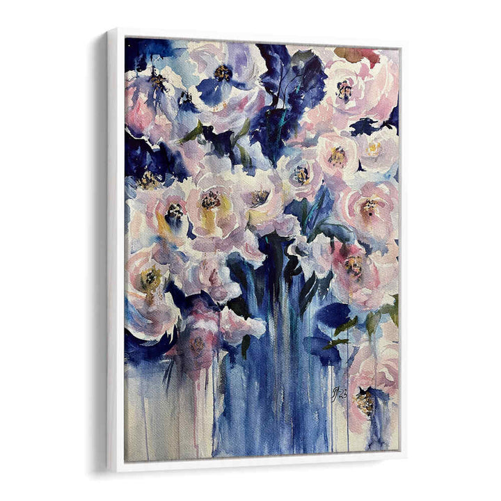 BLUE VASE , FLORAL FLOWER PAINTINGS
