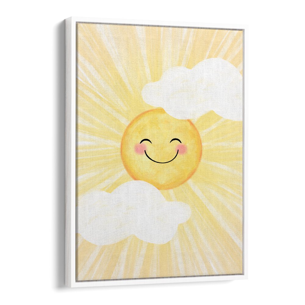 Sunny artwork featuring a smiling sun and clouds, perfect for BRIGHT SUNNY DAY, KIDS ROOM PAINTINGS.