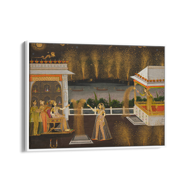 ROYAL WOMEN CELEBRATING DIWALI , INDIAN ART PAINTINGS