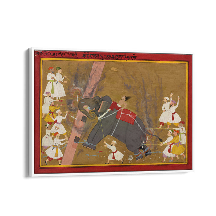 THE ELEPHANT KHANDERAO BAHADUR KILLING SHAM MAHAVAT , INDIAN ART PAINTINGS