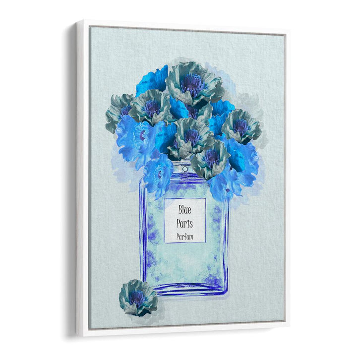 Elegant BLUE PARIS PARFUM, FASHION POSTERS featuring vibrant blue flowers, perfect for luxurious home decor.