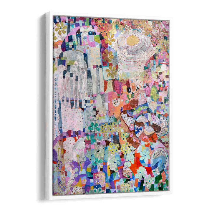 WhiteFloater canvas showing textured, colorful layers evoking bittersweet stillness — COVID SPRING , ABSTRACT PAINTINGS