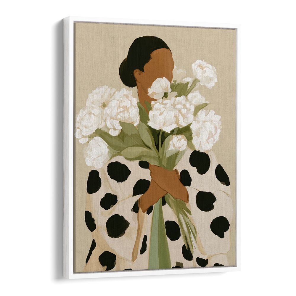 ELEGANT WOMAN WHITE PEONIES