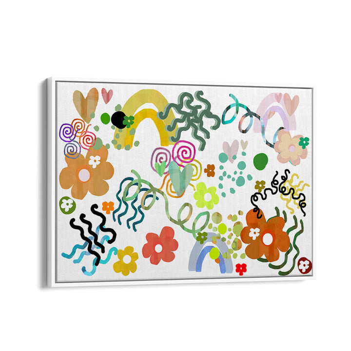 Vibrant FLOWERS LOVE RAINBOWS, FLORAL FLOWER PAINTINGS mural brightens any space with colorful blooms and rainbows.