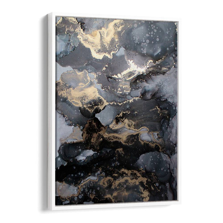 Elegant FIRESTORM, ABSTRACT PAINTINGS featuring dark hues and golden accents, perfect for modern decor.